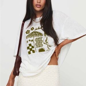 Princess Polly White Tee with Olive Graphic